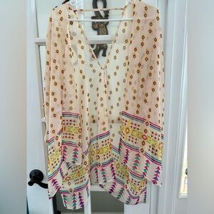 Love Tree Cream 3/4 Sleeve Tie Front Blouse